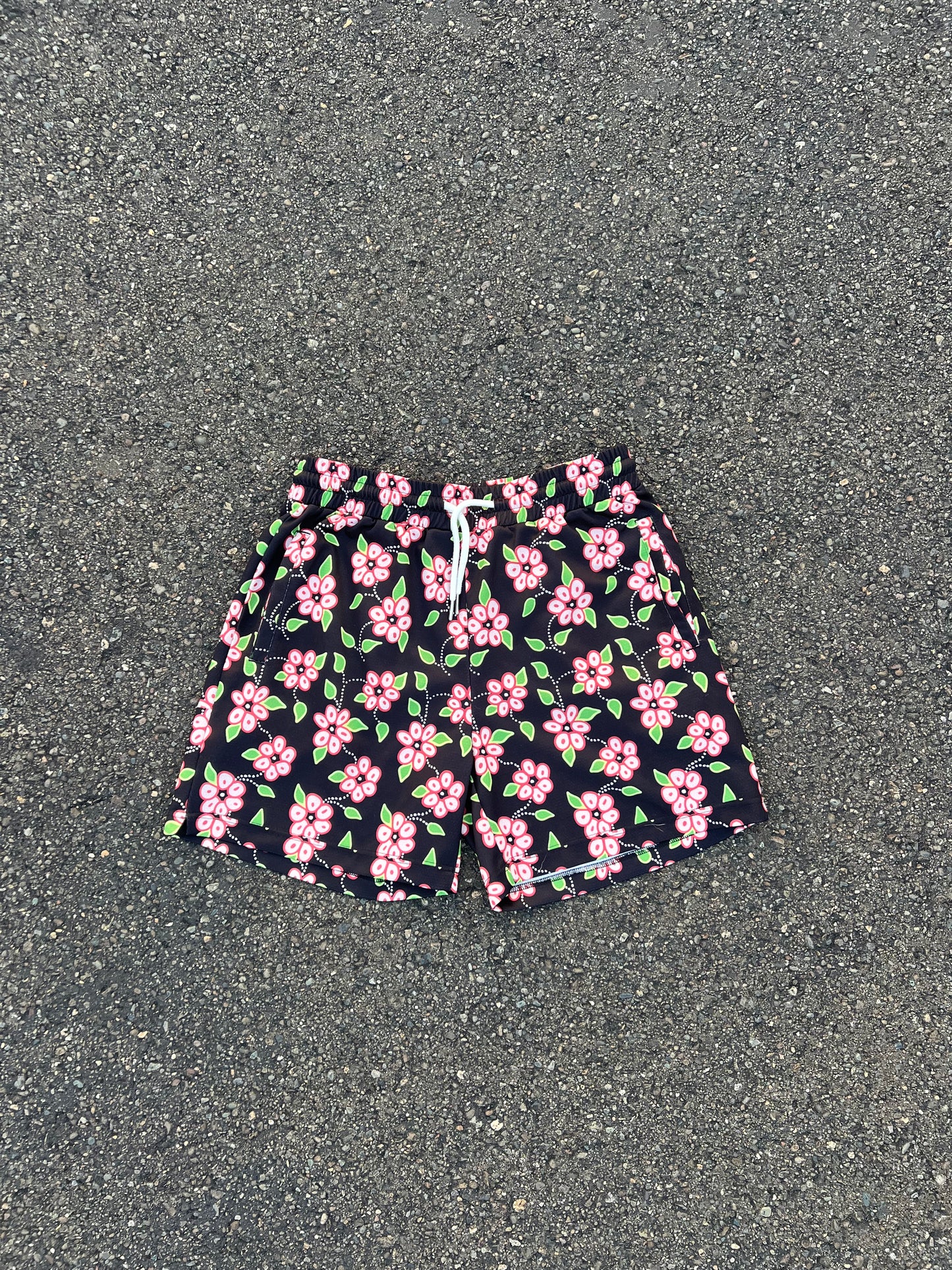 Mesh Pink Ojibwe Flower Design Basketball Shorts