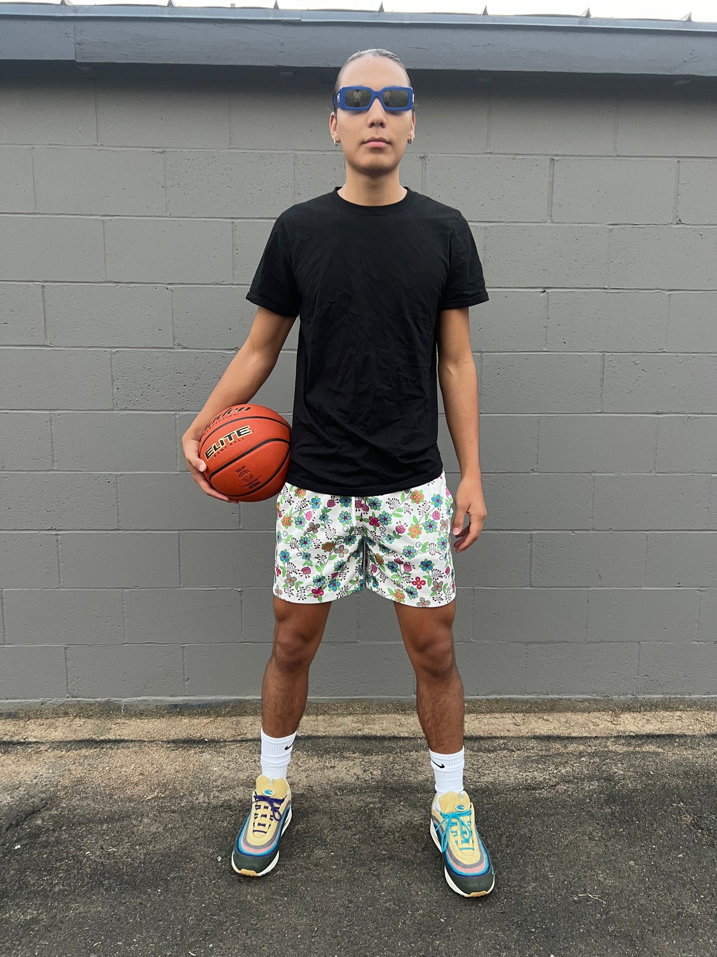 Multi-Color Ojibwe Flower Design Mesh Basketball Shorts